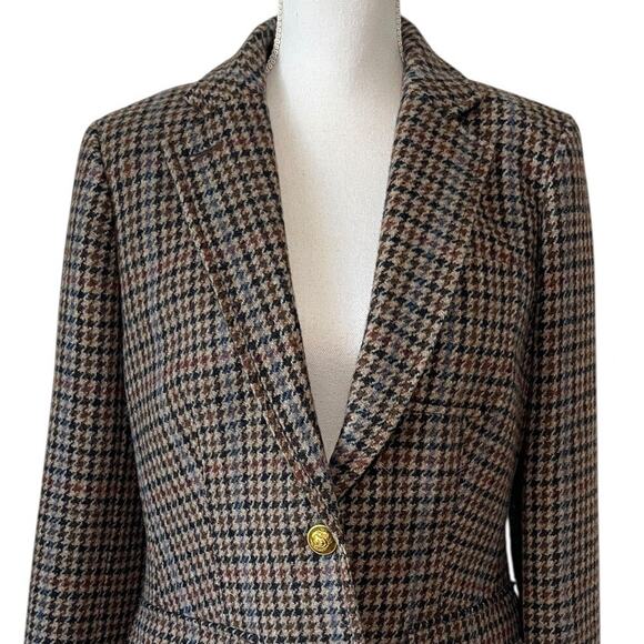 J.Crew Rhodes Blazer Jacket Wool Tweed Houndstooth Elbow Patches Brown Size 12 - Picture 5 of 10